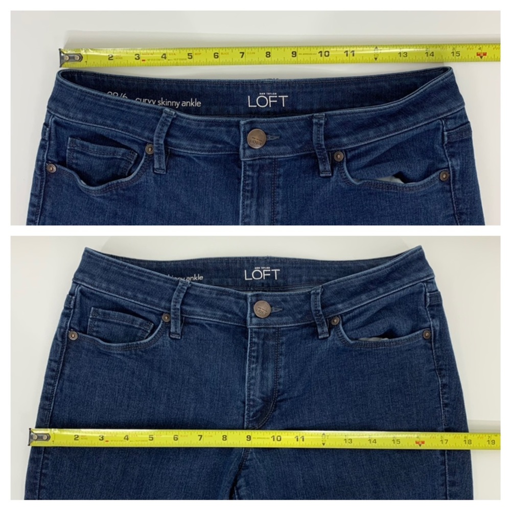Ann Taylor LOFT Dark Wash Curvy Skinny Ankle Jeans With Side Zipper Detail - Picture 13 of 16